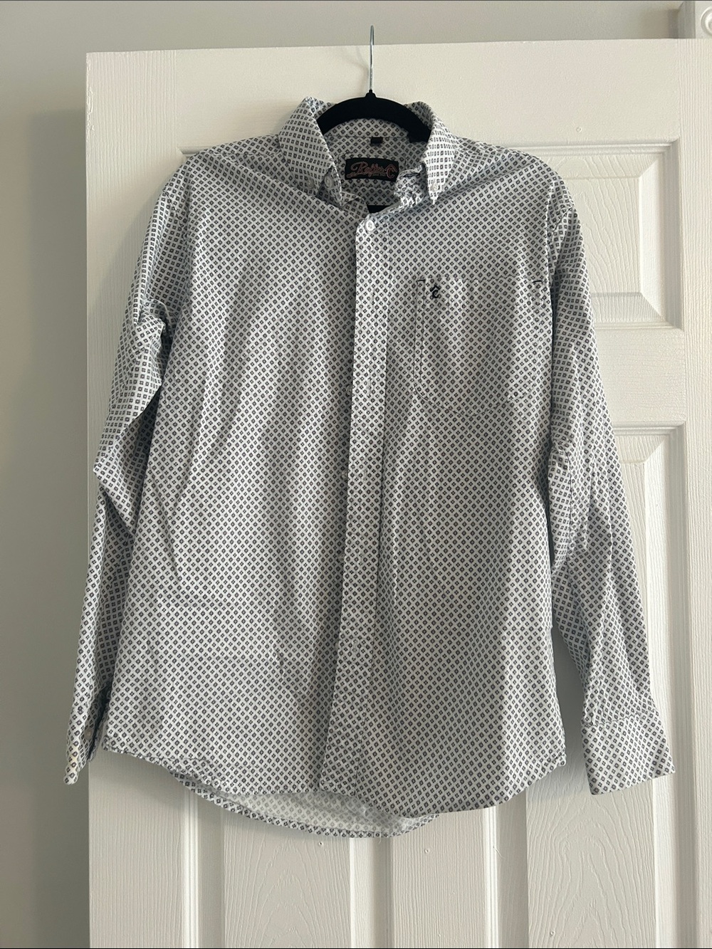 Men's White Geometric Print Long-Sleeve Dress Shirt
